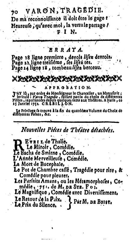 Varon, tragédie. Par M. le vicomte de Graves, capitaine au régiment de C… Varon, tragédie. Par M. le vicomte de Graves, capitaine au régiment de C…