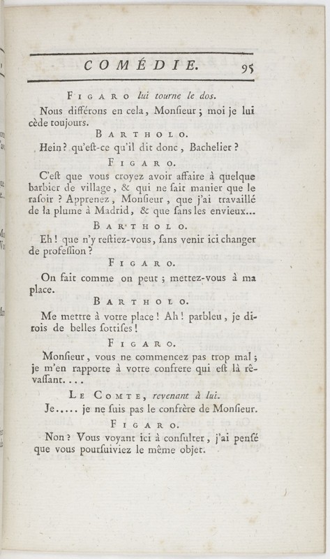 Barbier de Séville, ou la Précaution inutile (Le), comédie en quatre actes ; par M. de Beaumarchais ; représentée & tombée sur le théâtre de la Comédie Françoise aux Tuileries, le 23 de février 1775 Barbier de Séville, ou la Précaution inutile (Le), comédie en quatre actes ; par M. de Beaumarchais ; représentée & tombée sur le théâtre de la Comédie Françoise aux Tuileries, le 23 de février 1775