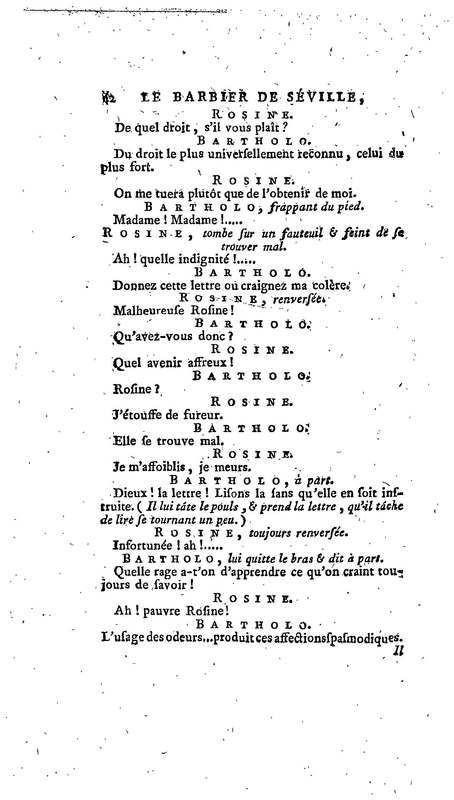 Barbier de Séville, ou la Précaution inutile (Le), comédie en quatre actes, par M. de Beaumarchais, représentée sur le théâtre de la Comédie Française le 23 février 1775 (avec une Lettre modérée sur la chute et la critique du Barbier de Séville)