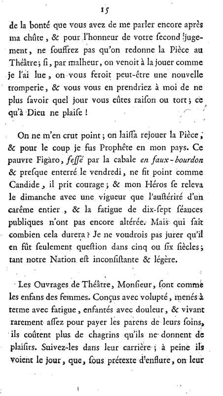 Barbier de Séville, ou la Précaution inutile (Le), comédie en quatre actes, par M. de Beaumarchais, représentée sur le théâtre de la Comédie Française le 23 février 1775 (avec une Lettre modérée sur la chute et la critique du Barbier de Séville)