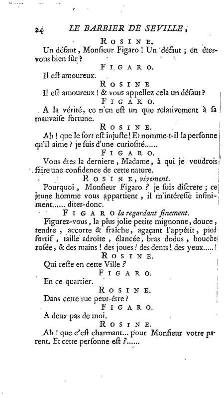 Barbier de Séville, ou la Précaution inutile (Le ), comédie en quatre actes, par M. de Beaumarchais, représentée sur le théâtre de la Comédie Française le 23 février 1775 (avec une Lettre modérée sur la chute et la critique du Barbier de Séville)