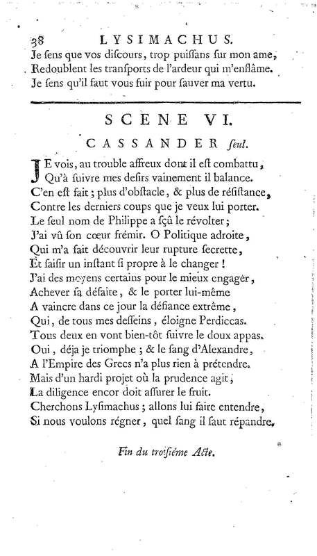 Lysimachus, tragédie par M. de Caux de Montlebert, représentée pour la première fois le 13 décembre 1737