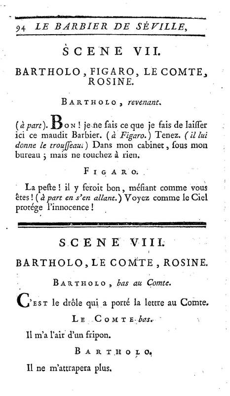 Barbier de Séville, ou la Précaution inutile (Le), comédie en quatre actes, par M. de Beaumarchais, représentée sur le théâtre de la Comédie Française le 23 février 1775 (avec une Lettre modérée sur la chute et la critique du Barbier de Séville)
