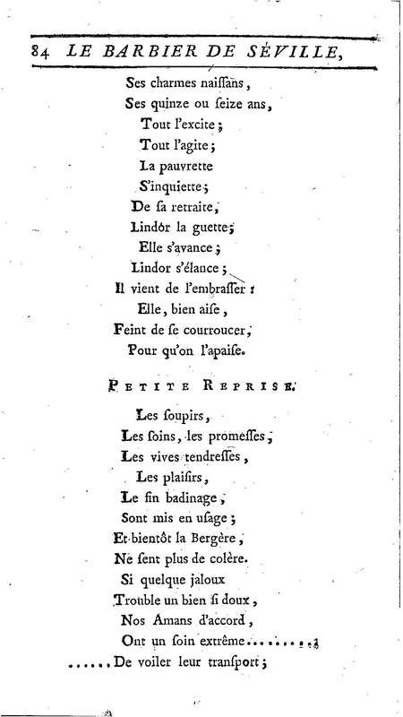 Barbier de Séville, ou la Précaution inutile (Le), comédie en quatre actes, par M. de Beaumarchais, représentée sur le théâtre de la Comédie Française le 23 février 1775 (avec une Lettre modérée sur la chute et la critique du Barbier de Séville)