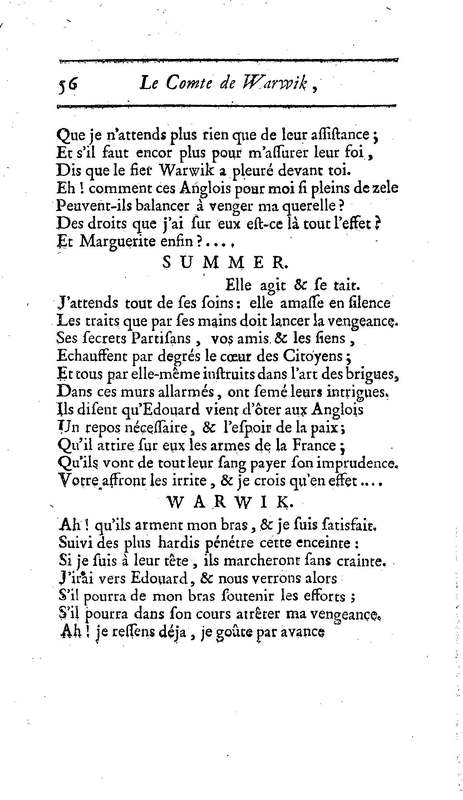 Comte de Warwik [sic] (Le), tragédie par M. de La Harpe, représentée pour la première fois par les Comédiens françois ordinaires du Roi, le 7 novembre 1763