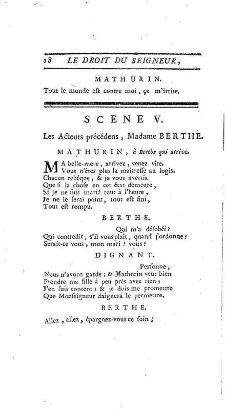 Droit du Seigneur (Le),comédie en vers par M. de Voltaire. Représentée pour la première fois, sous le titre de L'Écueil du sage, par les Comédiens françois ordinaires du Roi, le 18 janvier 1762,