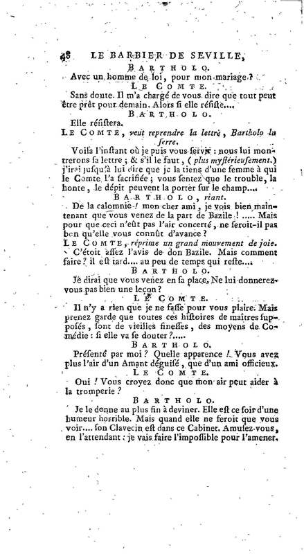 Barbier de Séville, ou la Précaution inutile (Le), comédie en quatre actes, par M. de Beaumarchais, représentée sur le théâtre de la Comédie Française le 23 février 1775 (avec une Lettre modérée sur la chute et la critique du Barbier de Séville)