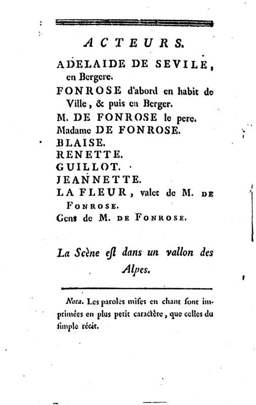 Bergère des Alpes (La), pastorale en trois actes et en vers, mêlée de chants, par M. Marmontel de l'Académie françoise Bergère des Alpes (La), pastorale en trois actes et en vers, mêlée de chants, par M. Marmontel de l'Académie françoise