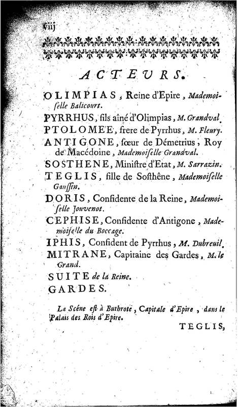 Téglis, tragédie représentée pour la première fois par les Comédiens ordinaires du Roi, le 19 septembre 1735 Téglis, tragédie représentée pour la première fois par les Comédiens ordinaires du Roi, le 19 septembre 1735