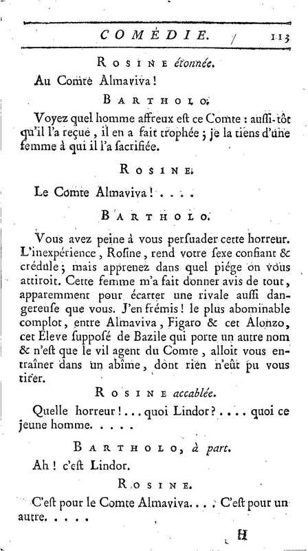 Barbier de Séville, ou la Précaution inutile (Le), comédie en quatre actes, par M. de Beaumarchais, représentée sur le théâtre de la Comédie Française le 23 février 1775 (avec une Lettre modérée sur la chute et la critique du Barbier de Séville)