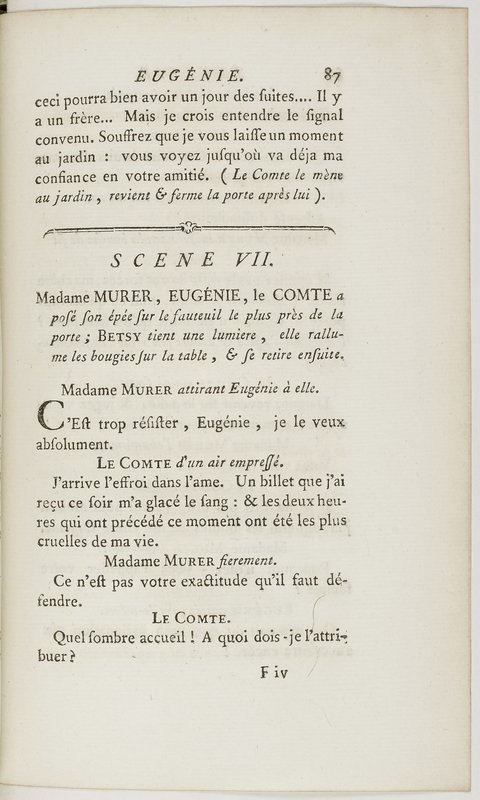 Eugénie, drame en cinq actes en prose, enrichi de figures en taille-douce ; avec un Essai sur le drame sérieux Eugénie, drame en cinq actes en prose, enrichi de figures en taille-douce ; avec un Essai sur le drame sérieux