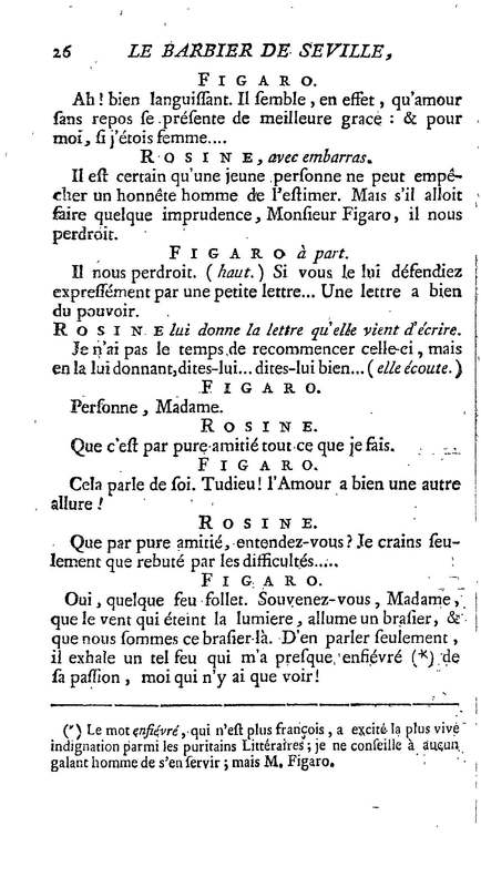 Barbier de Séville, ou la Précaution inutile (Le ), comédie en quatre actes, par M. de Beaumarchais, représentée sur le théâtre de la Comédie Française le 23 février 1775 (avec une Lettre modérée sur la chute et la critique du Barbier de Séville)