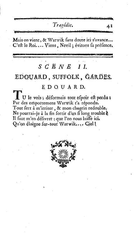 Comte de Warwik [sic] (Le), tragédie par M. de La Harpe, représentée pour la première fois par les Comédiens françois ordinaires du Roi, le 7 novembre 1763