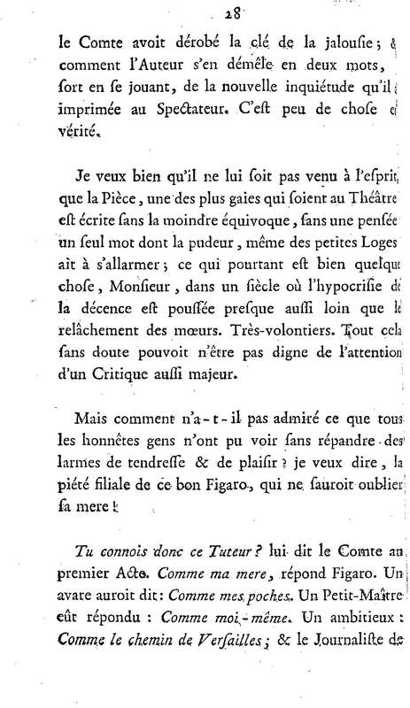 Barbier de Séville, ou la Précaution inutile (Le), comédie en quatre actes, par M. de Beaumarchais, représentée sur le théâtre de la Comédie Française le 23 février 1775 (avec une Lettre modérée sur la chute et la critique du Barbier de Séville)