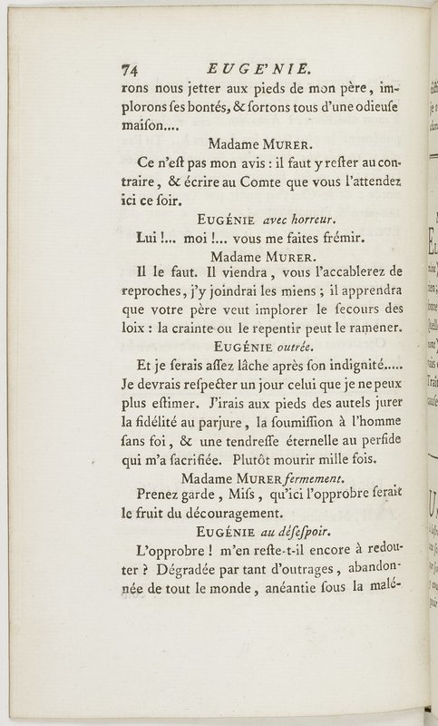 Eugénie, drame en cinq actes en prose, enrichi de figures en taille-douce ; avec un Essai sur le drame sérieux Eugénie, drame en cinq actes en prose, enrichi de figures en taille-douce ; avec un Essai sur le drame sérieux