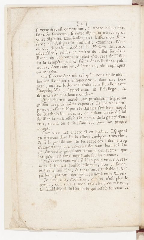 Barbier de Séville, ou la Précaution inutile (Le), comédie en quatre actes, par M. de Beaumarchais, représentée sur le théâtre de la Comédie Française le 23 février 1775 (avec une Lettre modérée sur la chute et la critique du Barbier de Séville)