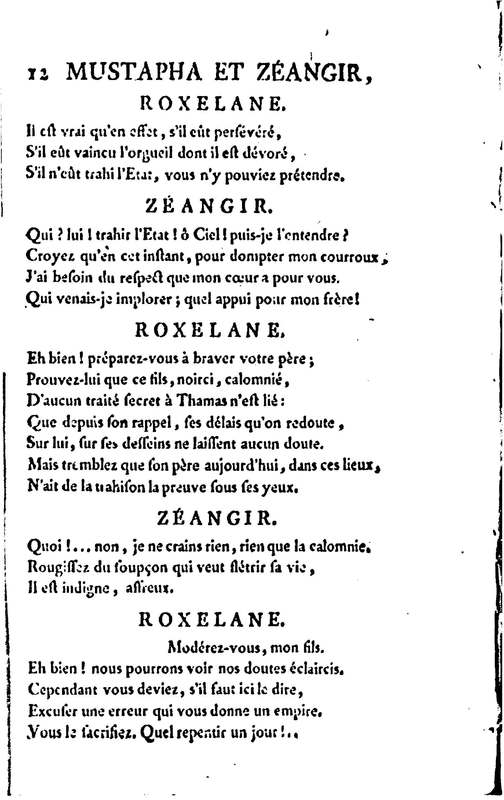 Mustapha et Zéangir, tragédie en cinq actes et en vers, représentée sur le théâtre de Fontainebleau, devant Leurs Majestés, le 1er novembre 1776 Mustapha et Zéangir, tragédie en cinq actes et en vers, représentée sur le théâtre de Fontainebleau, devant Leurs Majestés, le 1er novembre 1776
