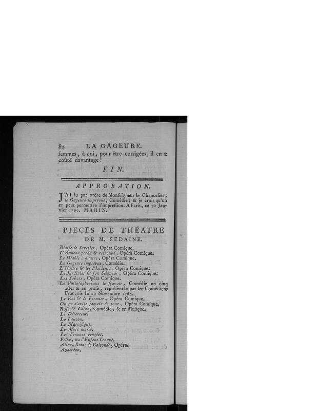 Gageure imprévue (La), comédie en prose et en un acte