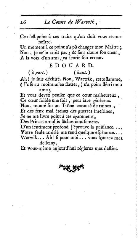 Comte de Warwik [sic] (Le), tragédie par M. de La Harpe, représentée pour la première fois par les Comédiens françois ordinaires du Roi, le 7 novembre 1763
