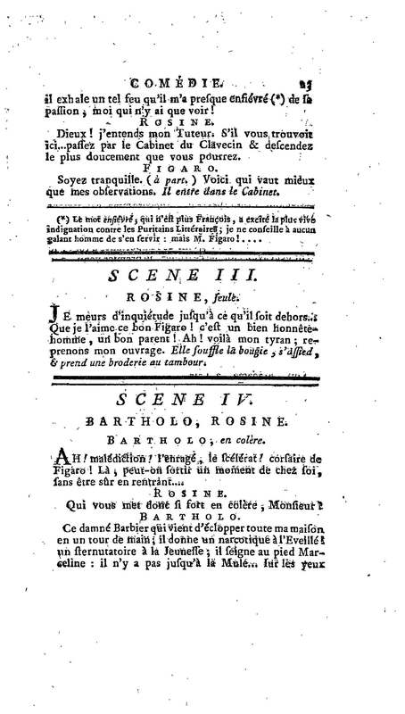 Barbier de Séville, ou la Précaution inutile (Le), comédie en quatre actes, par M. de Beaumarchais, représentée sur le théâtre de la Comédie Française le 23 février 1775 (avec une Lettre modérée sur la chute et la critique du Barbier de Séville)
