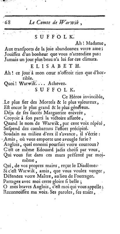 Comte de Warwik [sic] (Le), tragédie par M. de La Harpe, représentée pour la première fois par les Comédiens françois ordinaires du Roi, le 7 novembre 1763
