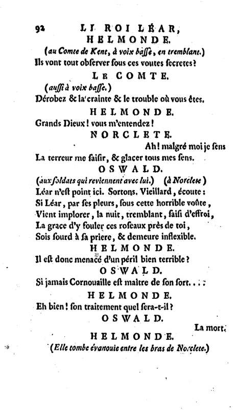 Roi Lear (Le), tragédie en cinq actes, par M. Ducis, représentée à Versailles le 16 janvier 1783 ; et à Paris, le 26 du même mois, par les Comédiens français Roi Lear (Le), tragédie en cinq actes, par M. Ducis, représentée à Versailles le 16 janvier 1783 ; et à Paris, le 26 du même mois, par les Comédiens français