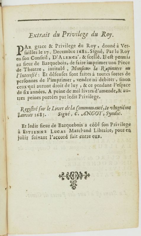Rapinière, ou l'Intéressé (La), comédie, par M. de Barquebois. Avec les vers retranchés Rapinière, ou l'Intéressé (La), comédie, par M. de Barquebois. Avec les vers retranchés