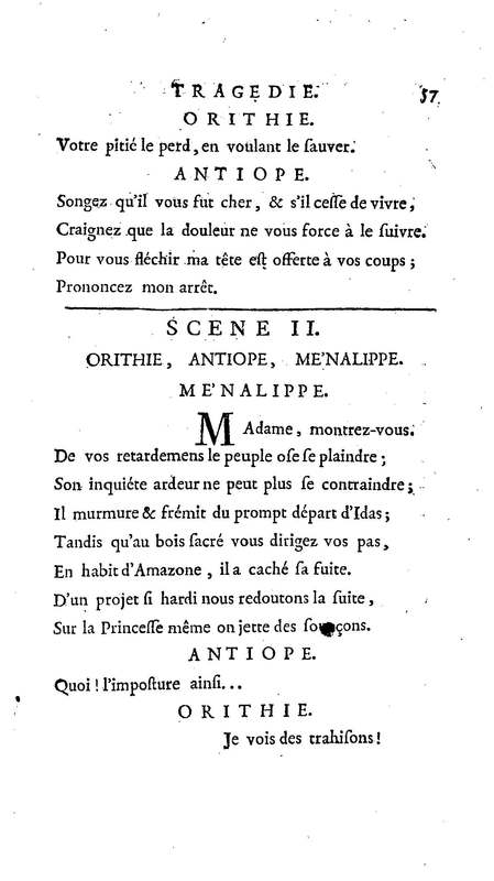 Amazones (Les), tragédie en cinq actes, par madame du Boccage, représentée par les Comédiens ordinaires du Roy, aux mois de juillet et d'août 1749