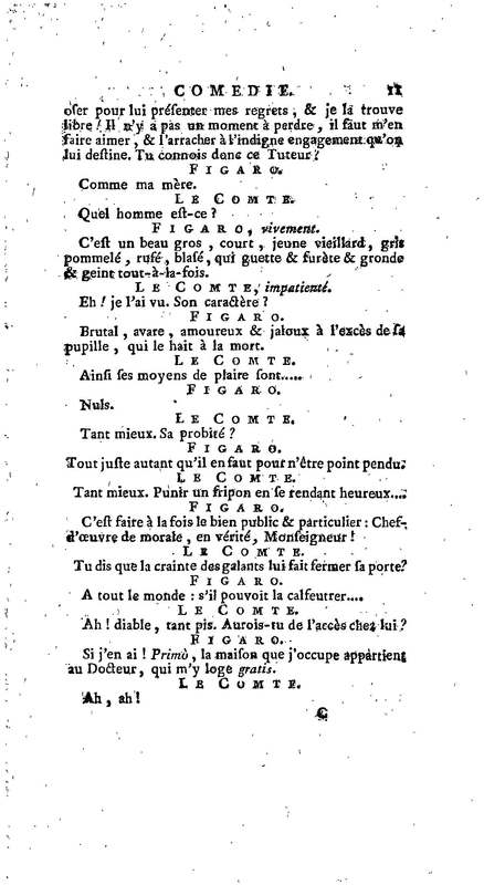 Barbier de Séville, ou la Précaution inutile (Le), comédie en quatre actes, par M. de Beaumarchais, représentée sur le théâtre de la Comédie Française le 23 février 1775 (avec une Lettre modérée sur la chute et la critique du Barbier de Séville)