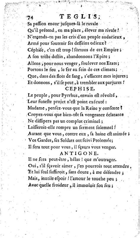 Téglis, tragédie représentée pour la première fois par les Comédiens ordinaires du Roi, le 19 septembre 1735