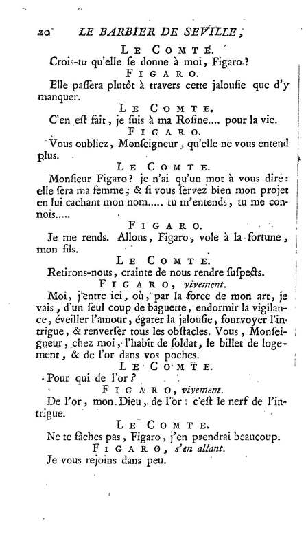 Barbier de Séville, ou la Précaution inutile (Le ), comédie en quatre actes, par M. de Beaumarchais, représentée sur le théâtre de la Comédie Française le 23 février 1775 (avec une Lettre modérée sur la chute et la critique du Barbier de Séville)