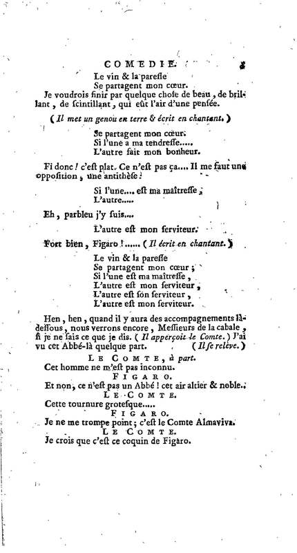 Barbier de Séville, ou la Précaution inutile (Le), comédie en quatre actes, par M. de Beaumarchais, représentée sur le théâtre de la Comédie Française le 23 février 1775 (avec une Lettre modérée sur la chute et la critique du Barbier de Séville)