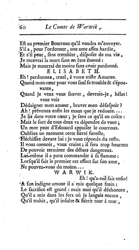 Comte de Warwik [sic] (Le), tragédie par M. de La Harpe, représentée pour la première fois par les Comédiens françois ordinaires du Roi, le 7 novembre 1763