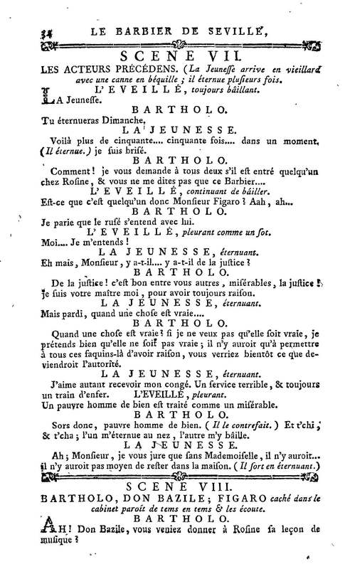 Barbier de Séville, ou la Précaution inutile (Le), comédie en quatre actes, par M. de Beaumarchais, représentée sur le théâtre de la Comédie Française le 23 février 1775 (avec une Lettre modérée sur la chute et la critique du Barbier de Séville)