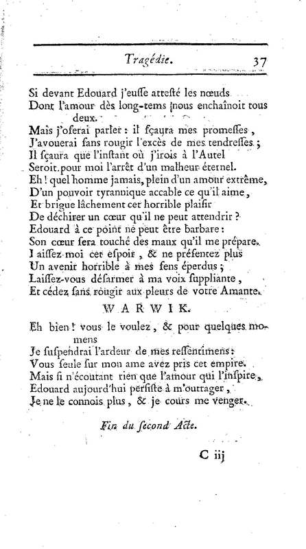 Comte de Warwik [sic] (Le), tragédie par M. de La Harpe, représentée pour la première fois par les Comédiens françois ordinaires du Roi, le 7 novembre 1763