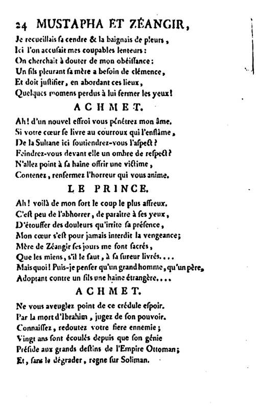 Mustapha et Zéangir, tragédie en cinq actes et en vers, représentée sur le théâtre de Fontainebleau, devant Leurs Majestés, le 1er novembre 1776 Mustapha et Zéangir, tragédie en cinq actes et en vers, représentée sur le théâtre de Fontainebleau, devant Leurs Majestés, le 1er novembre 1776