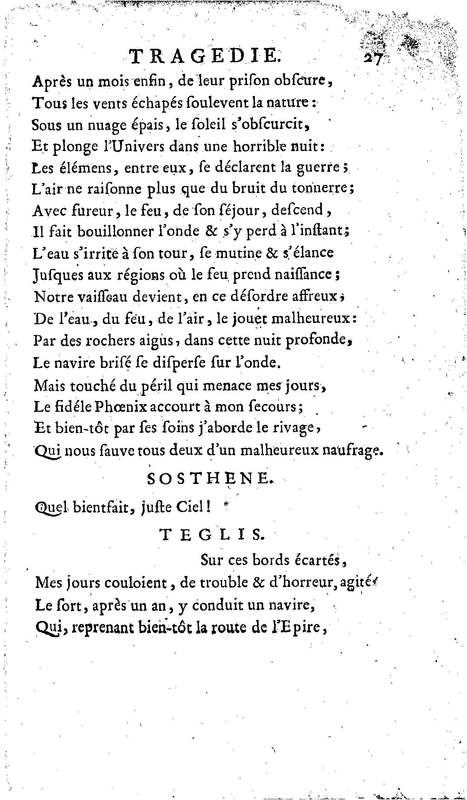 Téglis, tragédie représentée pour la première fois par les Comédiens ordinaires du Roi, le 19 septembre 1735 Téglis, tragédie représentée pour la première fois par les Comédiens ordinaires du Roi, le 19 septembre 1735