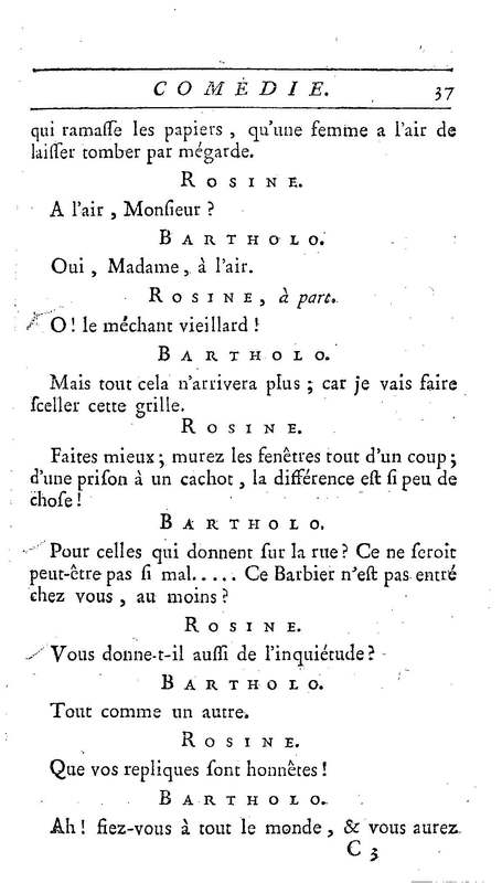 Barbier de Séville, ou la Précaution inutile (Le), comédie en quatre actes, par M. de Beaumarchais, représentée sur le théâtre de la Comédie Française le 23 février 1775 (avec une Lettre modérée sur la chute et la critique du Barbier de Séville)