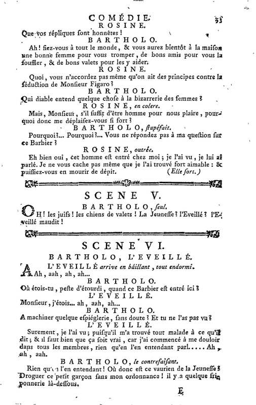 Barbier de Séville, ou la Précaution inutile (Le), comédie en quatre actes, par M. de Beaumarchais, représentée sur le théâtre de la Comédie Française le 23 février 1775 (avec une Lettre modérée sur la chute et la critique du Barbier de Séville)