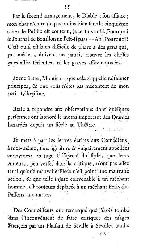 Barbier de Séville, ou la Précaution inutile (Le), comédie en quatre actes, par M. de Beaumarchais, représentée sur le théâtre de la Comédie Française le 23 février 1775 (avec une Lettre modérée sur la chute et la critique du Barbier de Séville)