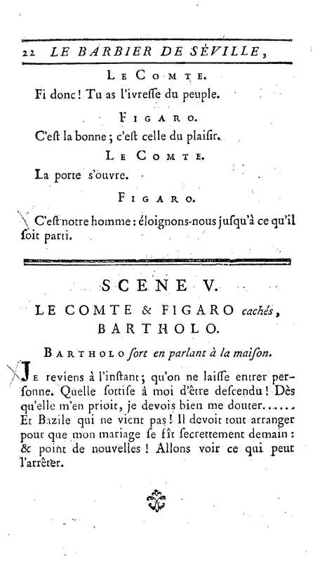 Barbier de Séville, ou la Précaution inutile (Le), comédie en quatre actes, par M. de Beaumarchais, représentée sur le théâtre de la Comédie Française le 23 février 1775 (avec une Lettre modérée sur la chute et la critique du Barbier de Séville)