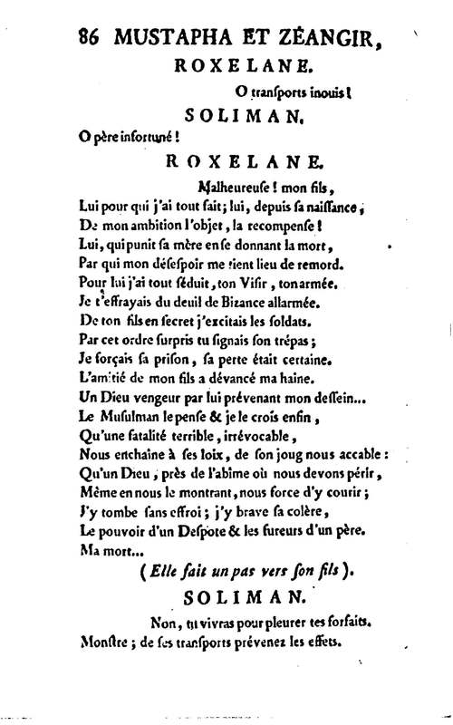 Mustapha et Zéangir, tragédie en cinq actes et en vers, représentée sur le théâtre de Fontainebleau, devant Leurs Majestés, le 1er novembre 1776 Mustapha et Zéangir, tragédie en cinq actes et en vers, représentée sur le théâtre de Fontainebleau, devant Leurs Majestés, le 1er novembre 1776
