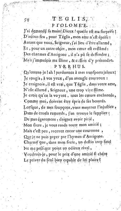 Téglis, tragédie représentée pour la première fois par les Comédiens ordinaires du Roi, le 19 septembre 1735