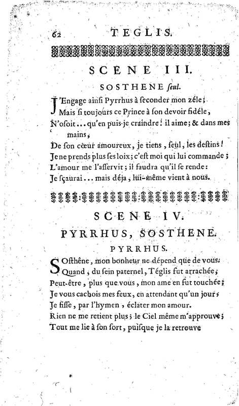 Téglis, tragédie représentée pour la première fois par les Comédiens ordinaires du Roi, le 19 septembre 1735