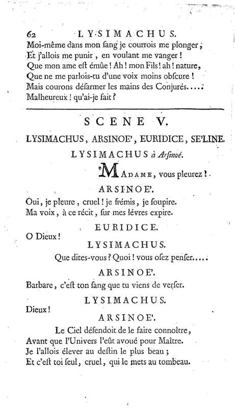 Lysimachus, tragédie par M. de Caux de Montlebert, représentée pour la première fois le 13 décembre 1737
