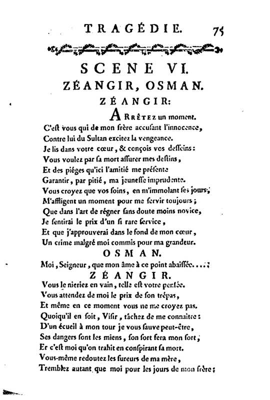 Mustapha et Zéangir, tragédie en cinq actes et en vers, représentée sur le théâtre de Fontainebleau, devant Leurs Majestés, le 1er novembre 1776 Mustapha et Zéangir, tragédie en cinq actes et en vers, représentée sur le théâtre de Fontainebleau, devant Leurs Majestés, le 1er novembre 1776