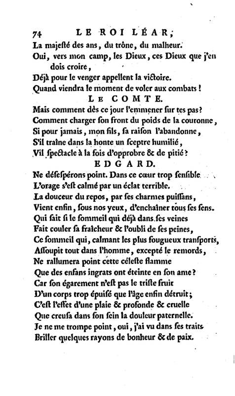 Roi Lear (Le), tragédie en cinq actes, par M. Ducis, représentée à Versailles le 16 janvier 1783 ; et à Paris, le 26 du même mois, par les Comédiens français Roi Lear (Le), tragédie en cinq actes, par M. Ducis, représentée à Versailles le 16 janvier 1783 ; et à Paris, le 26 du même mois, par les Comédiens français