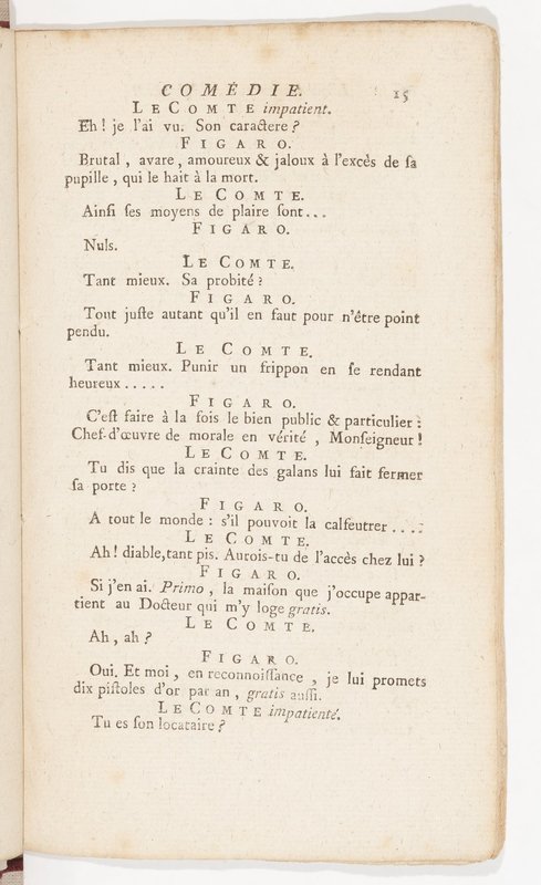Barbier de Séville, ou la Précaution inutile (Le), comédie en quatre actes, par M. de Beaumarchais, représentée sur le théâtre de la Comédie Française le 23 février 1775 (avec une Lettre modérée sur la chute et la critique du Barbier de Séville)