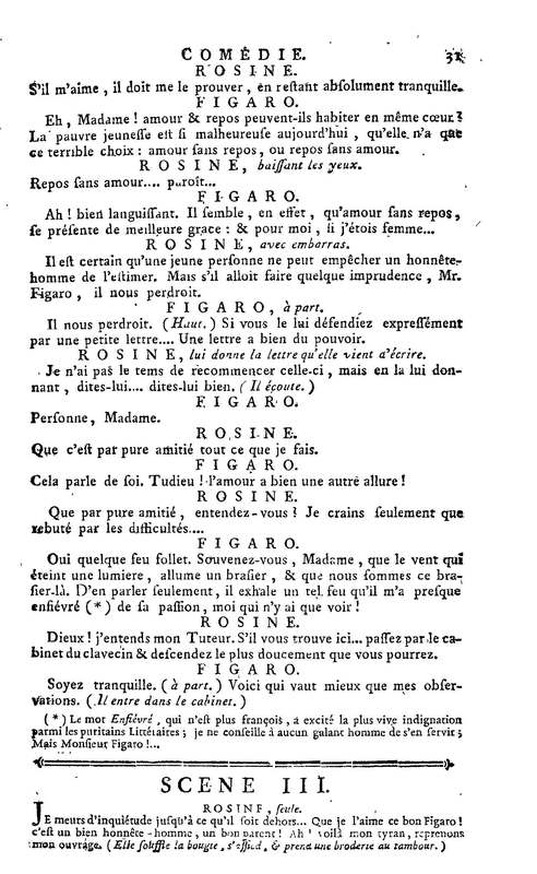 Barbier de Séville, ou la Précaution inutile (Le), comédie en quatre actes, par M. de Beaumarchais, représentée sur le théâtre de la Comédie Française le 23 février 1775 (avec une Lettre modérée sur la chute et la critique du Barbier de Séville)
