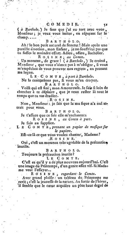 Barbier de Séville, ou la Précaution inutile (Le), comédie en quatre actes, par M. de Beaumarchais, représentée sur le théâtre de la Comédie Française le 23 février 1775 (avec une Lettre modérée sur la chute et la critique du Barbier de Séville)